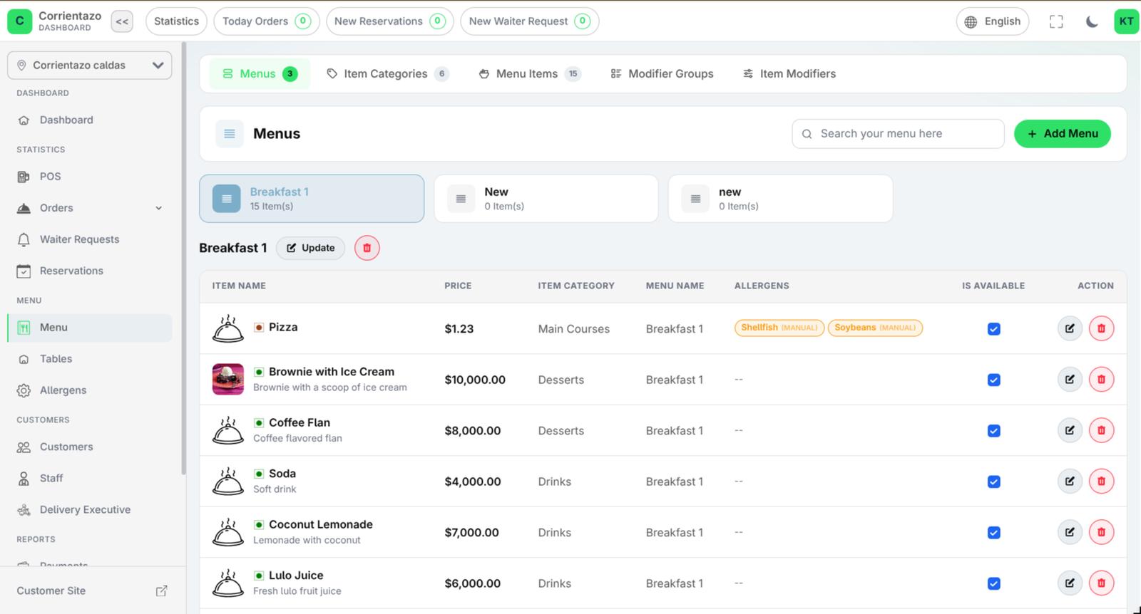 Menu Integration